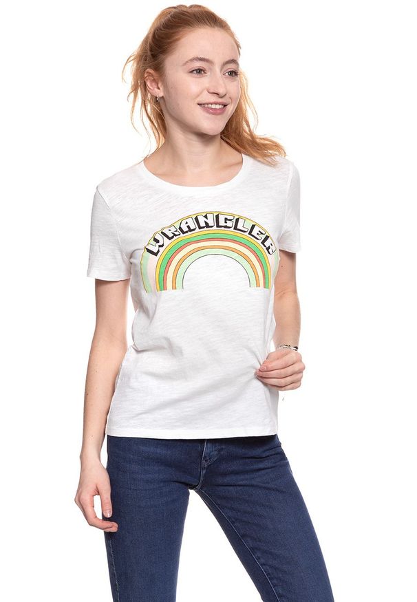Wrangler - WRANGLER T SHIRT DAMSKI GRAPHIC TEE OFFWHITE W702RG902 112130900. Wzór: nadruk