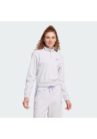 Adidas - Bluza dresowa Essentials Color Pop French Terry Crop Quarter-Zip. Kolor: szary. Materiał: dresówka. Długość rękawa: długi rękaw. Długość: krótkie. Sport: fitness