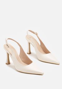 Renee - Beżowe Sandały na Obcasie Typu Slingback Dolandra. Okazja: na imprezę. Nosek buta: szpiczasty. Kolor: beżowy. Sezon: lato. Obcas: na obcasie. Styl: elegancki. Wysokość obcasa: średni #2