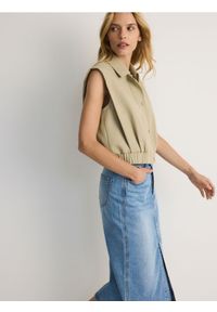 Reserved - Jeansowa spódnica midi - niebieski. Kolor: niebieski. Materiał: jeans. Styl: klasyczny #1