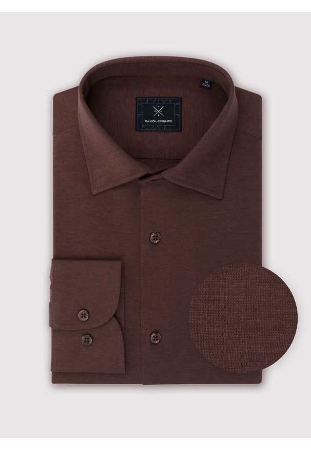 Pako Lorente - PAKO LORENTE – Ciemna brązowa bawełniana koszula męska. Kolor: niebieski, brązowy, zielony. Materiał: bawełna. Długość rękawa: długi rękaw. Długość: długie. Wzór: gładki