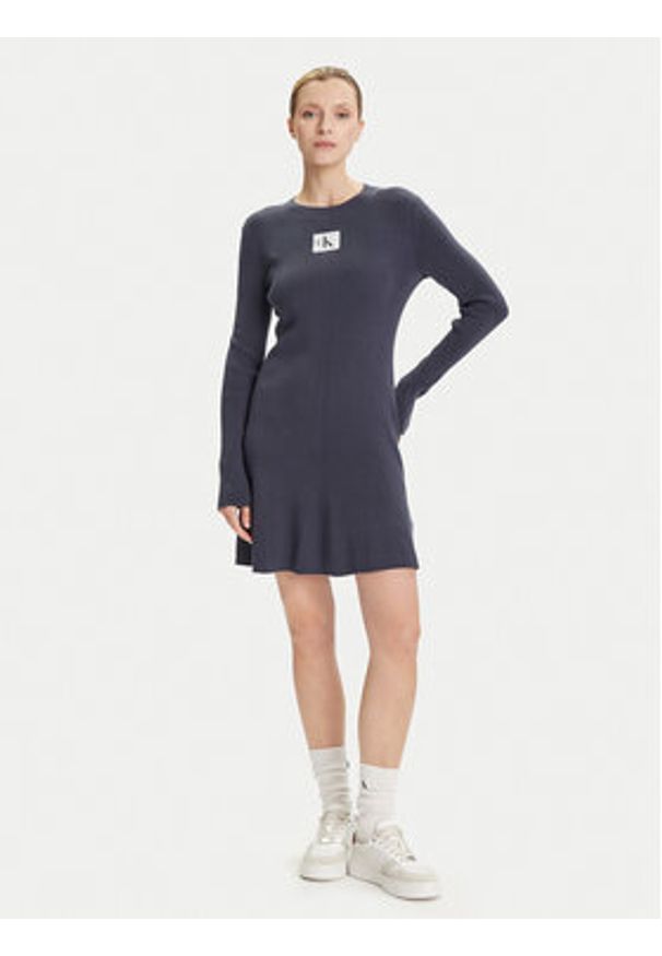 Calvin Klein Jeans Sukienka codzienna LV047D307G Granatowy Slim Fit. Okazja: na co dzień. Kolor: niebieski. Materiał: bawełna. Typ sukienki: proste. Styl: casual