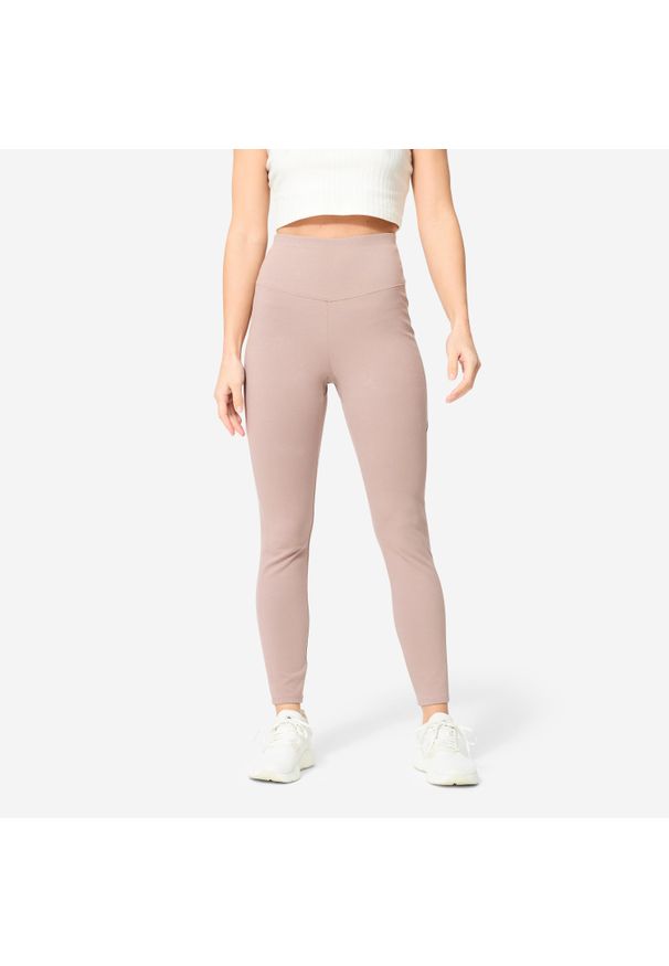 DOMYOS - Legginsy fitness damskie Domyos. Stan: podwyższony. Kolor: wielokolorowy, różowy, brązowy. Materiał: bawełna, materiał, poliester, elastan. Sport: fitness