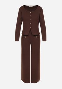 Born2be - Brązowy Dzianinowy Komplet z Wiskozą w Eleganckim Stylu Kardigan i Spodnie Delisana. Kolor: brązowy. Materiał: dzianina, wiskoza #5