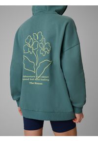 4f - 4F Bluza dresowa loose z kapturem damska - turkusowa S. Okazja: na co dzień. Typ kołnierza: kaptur. Kolor: turkusowy. Materiał: dresówka. Styl: casual #2