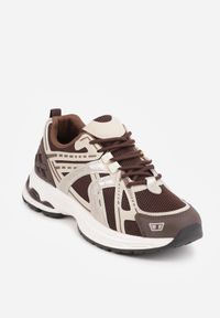Born2be - Brązowe Sneakersy Siateczkowe na Piankowej Podeszwie z Ozdobnymi Przeszyciami Faria. Okazja: na co dzień. Zapięcie: sznurówki. Kolor: brązowy. Materiał: jeans, dzianina. Szerokość cholewki: normalna #2