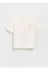 Reserved - Bawełniany t-shirt z nadrukiem - biały. Kolor: biały. Materiał: bawełna. Wzór: nadruk