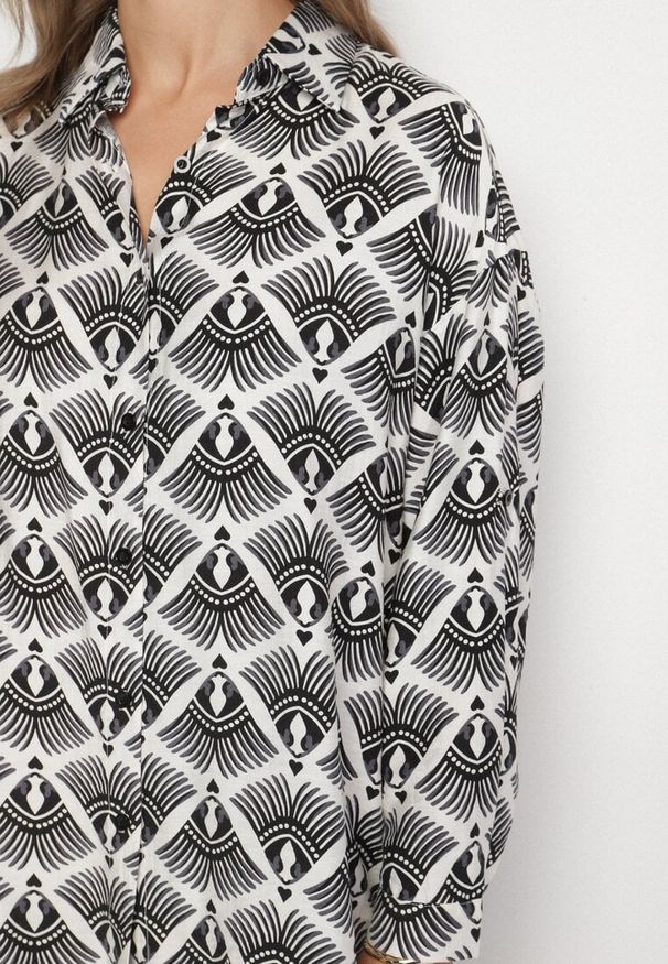 Born2be - Czarny Komplet z Wiskozą w Etniczny Wzór Szerokie Spodnie i Koszula Elezaria. Kolor: czarny. Materiał: wiskoza. Wzór: aplikacja