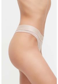 Calvin Klein Underwear stringi kolor beżowy z koronki. Kolor: beżowy. Materiał: koronka. Wzór: koronka #3