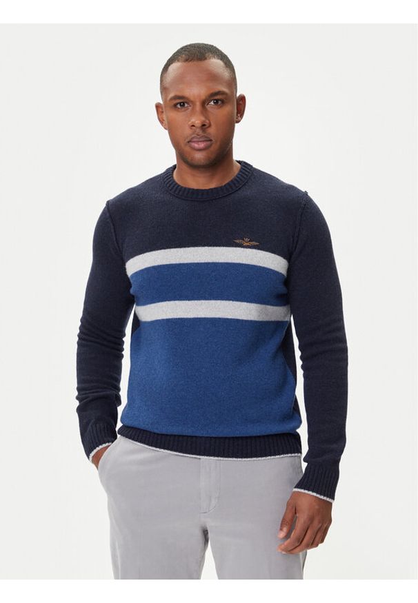 Aeronautica Militare Sweter 252MA1609UL00924 Granatowy Regular Fit. Kolor: niebieski. Materiał: wełna