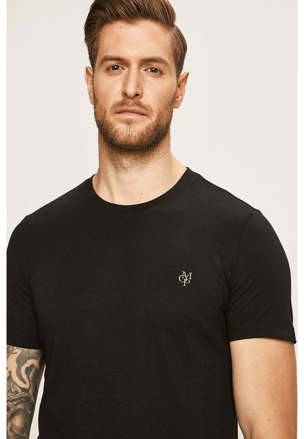Marc O'Polo - T-shirt. Okazja: na co dzień. Typ kołnierza: polo. Kolor: czarny. Materiał: dzianina, materiał. Wzór: gładki. Styl: casual
