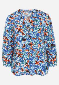 Born2be - Niebieska Bluzka w Kwiaty z Długim Rękawem i Rozszerzanym Dołem Trenusi. Kolekcja: plus size. Kolor: niebieski. Długość rękawa: długi rękaw. Długość: długie. Wzór: kwiaty #6