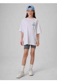 4f - 4F T-shirt loose z nadrukiem dziewczęcy - biały 158/164 (12-14 lat). Okazja: na co dzień. Kolor: biały. Materiał: materiał, bawełna, dresówka, dzianina, skóra. Wzór: nadruk. Sezon: lato. Styl: klasyczny, casual #2
