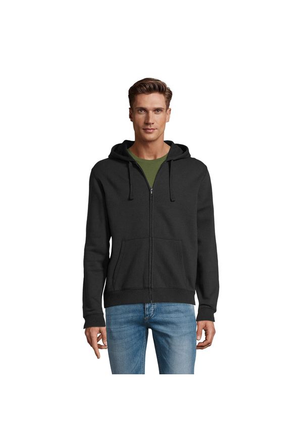 SOL'S - Męska Bluza Z Kapturem Spike Full Zip. Typ kołnierza: kaptur. Kolor: czarny