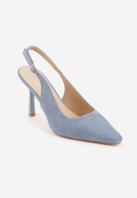 Born2be - Niebieskie Eleganckie Szpilki VICES z Odkrytą Piętą i Cyrkoniami na Obcasie Dianilea. Zapięcie: sprzączka. Kolor: niebieski. Materiał: satyna. Wzór: aplikacja. Obcas: na obcasie. Styl: elegancki. Wysokość obcasa: średni #3