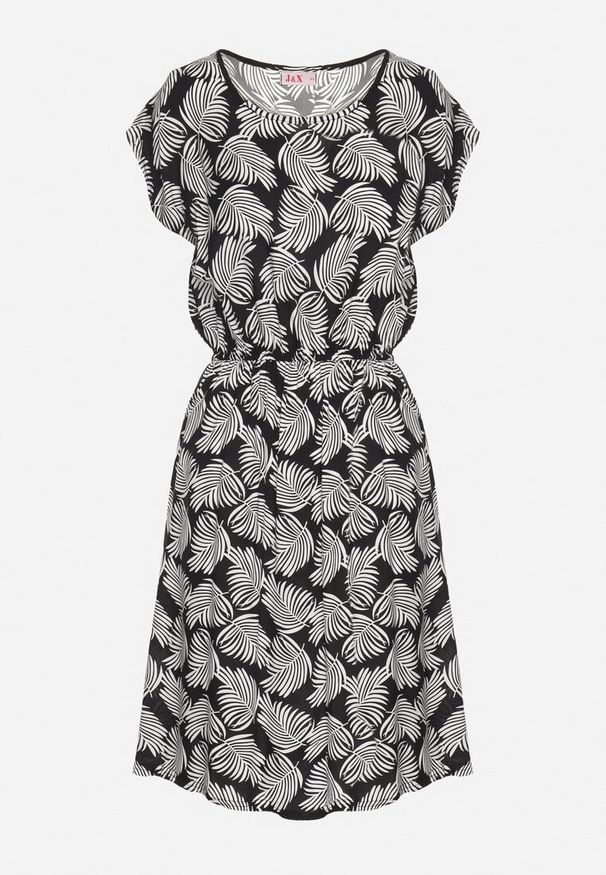 Born2be - Czarna Sukienka o Rozkloszowanym Kroju z Gumką w Pasie i Krótkim Rękawem Serive. Okazja: na spotkanie biznesowe, na co dzień. Kolor: czarny. Długość rękawa: krótki rękaw. Typ sukienki: rozkloszowane. Styl: elegancki, biznesowy, klasyczny, casual