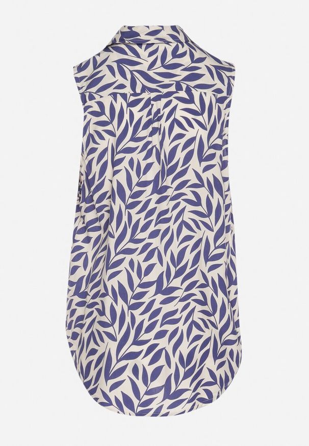 Born2be - Niebieska Bawełniana Koszula Ozdobiona Liśćmi Ereldi. Okazja: na co dzień, na spacer. Typ kołnierza: kołnierzyk klasyczny. Kolor: niebieski. Materiał: bawełna. Długość rękawa: krótki rękaw. Długość: krótkie. Wzór: aplikacja. Styl: casual, klasyczny, elegancki