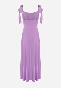 Born2be - Fioletowa Rozkloszowana Sukienka Maxi z Wiązanymi Ramiączkami Lisija. Kolor: fioletowy. Długość rękawa: na ramiączkach. Styl: elegancki. Długość: maxi #6