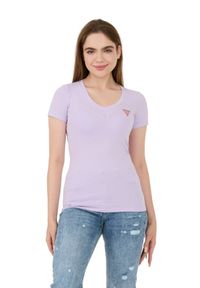 Guess - GUESS Lawendowy damski t-shirt Mini Triangle Tee, Rozmiar S. Kolor: fioletowy #4