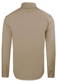 Delikatnie Taliowana Elegancka Koszula Męska - Victorio - Jasny Brąz. Kolor: brązowy, wielokolorowy, beżowy. Materiał: bawełna, elastan, poliester. Styl: elegancki #2