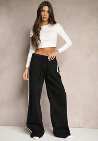 Renee - Czarne Jeansy High Waist z Szeroką Nogawką Gumką w Pasie i Lampasami Helvila. Okazja: na co dzień. Stan: podwyższony. Kolor: czarny. Styl: sportowy, elegancki, casual #5