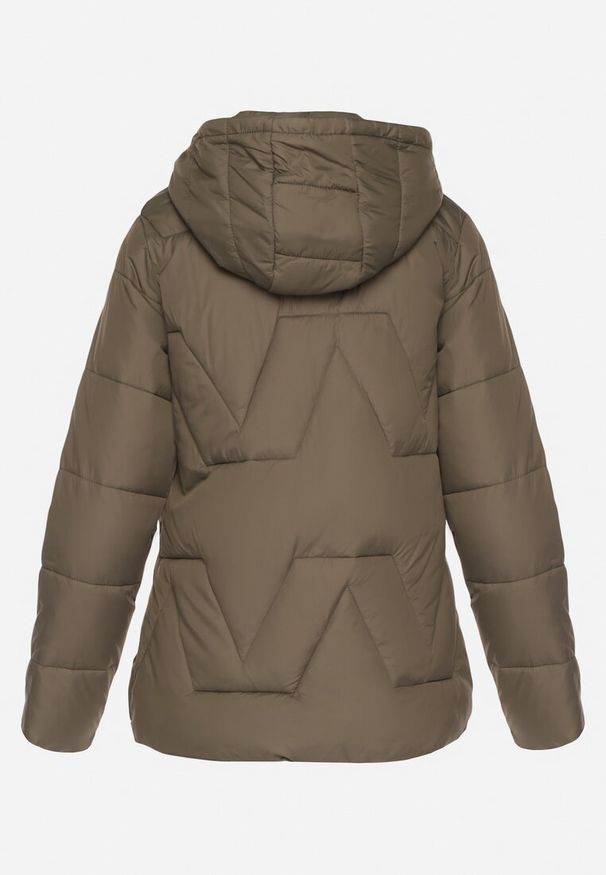 Born2be - Ciemnozielona Kurtka z Szerokim Pikowaniem i Kapturem Yasidi. Okazja: na co dzień. Kolor: zielony. Materiał: jeans. Styl: casual, elegancki