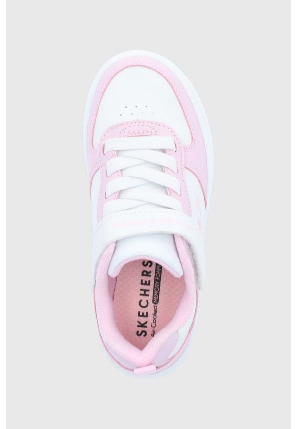 skechers - Skechers buty dziecięce kolor różowy. Nosek buta: okrągły. Zapięcie: rzepy. Kolor: różowy. Materiał: guma