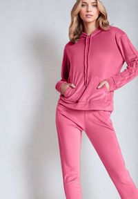 Born2be - Ciemnoróżowy Welurowy Komplet Dresowy Randrea. Kolor: różowy. Materiał: dresówka, welur #4