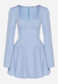 Born2be - Niebieska Koktajlowa Sukienka o Rozkloszowanym Kroju z Falbankami i Gorsetem Farian. Typ kołnierza: kołnierz z falbankami, dekolt gorset. Kolor: niebieski. Długość rękawa: długi rękaw. Typ sukienki: gorsetowe. Styl: wizytowy #3