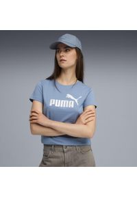 Puma - Damska koszulka z logo NO. 1 ESS METALLIC PUMA Cool Blue Metallic Silver. Kolor: niebieski. Wzór: nadruk. Sport: fitness