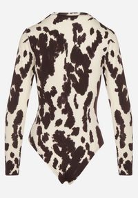 Born2be - Brązowe Body z Wiskozą w Łaciaty Wzór Retare. Okazja: na co dzień. Kolor: brązowy. Materiał: wiskoza. Styl: casual, klasyczny #2