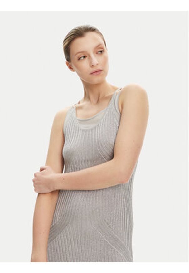 Pinko - PINKO Sukienka dzianinowa Nelson 105146 A2LO Szary Regular Fit. Kolor: szary. Materiał: wiskoza