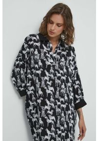 medicine - Medicine sukienka kolor czarny midi oversize. Kolor: czarny. Materiał: tkanina. Typ sukienki: oversize. Długość: midi #5