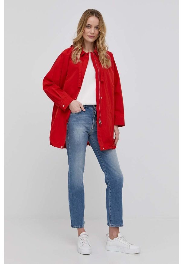 Marella kurtka damska kolor czerwony przejściowa oversize. Kolor: czerwony. Materiał: tkanina, materiał. Wzór: gładki