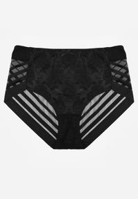Renee - Czarne Siateczkowe Majtki Figi High Waist z Koronkowymi Zdobieniami Heylih. Stan: podwyższony. Kolekcja: plus size. Kolor: czarny. Materiał: koronka. Wzór: aplikacja #1
