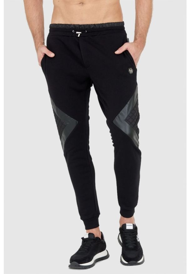 Philipp Plein - PHILIPP PLEIN Pikowany czarny dres męski, Rozmiar XL. Kolor: czarny. Materiał: dresówka. Sport: bieganie