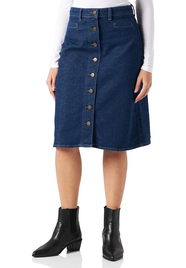 Lee - LEE BUTTON THROUGH SKIRT DAMSKA SPÓDNICA JEANSOWA JEANS DARK WILMA L30HDJG. Materiał: jeans