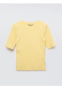 Big-Star - Koszulka damska w prążek żółta Imija 200. Okazja: na co dzień. Kolor: żółty. Materiał: prążkowany, dzianina, jeans, materiał. Długość rękawa: krótki rękaw. Wzór: prążki. Sezon: wiosna, lato. Styl: casual, elegancki #3