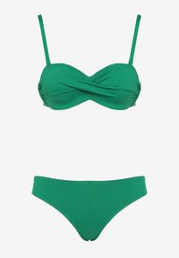 Born2be - Ciemnozielone Bikini Biustonosz Wiązany na Plecach 2 Pary Majtek Typu Figi Galarella. Kolor: zielony