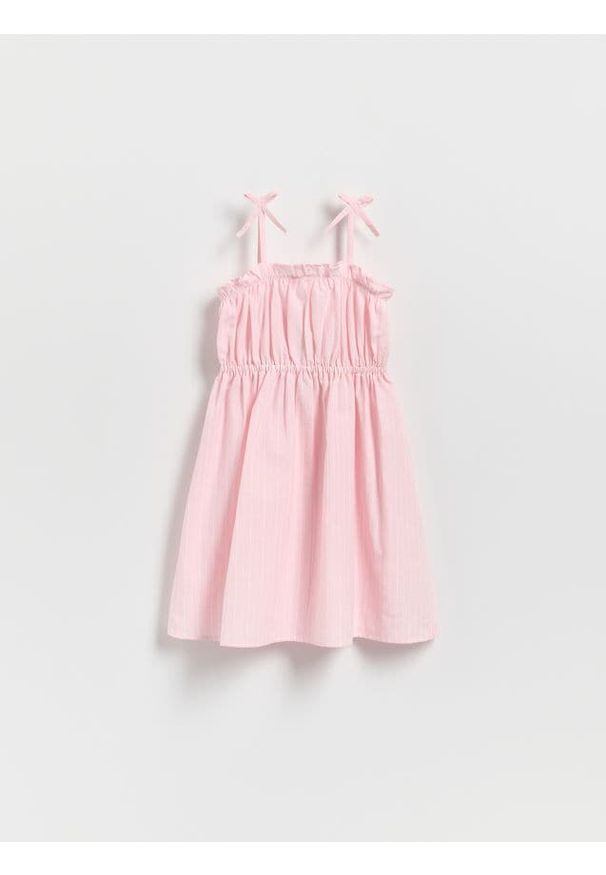 Reserved - Sukienka w paski - pastelowy róż. Kolor: różowy. Materiał: tkanina. Wzór: paski