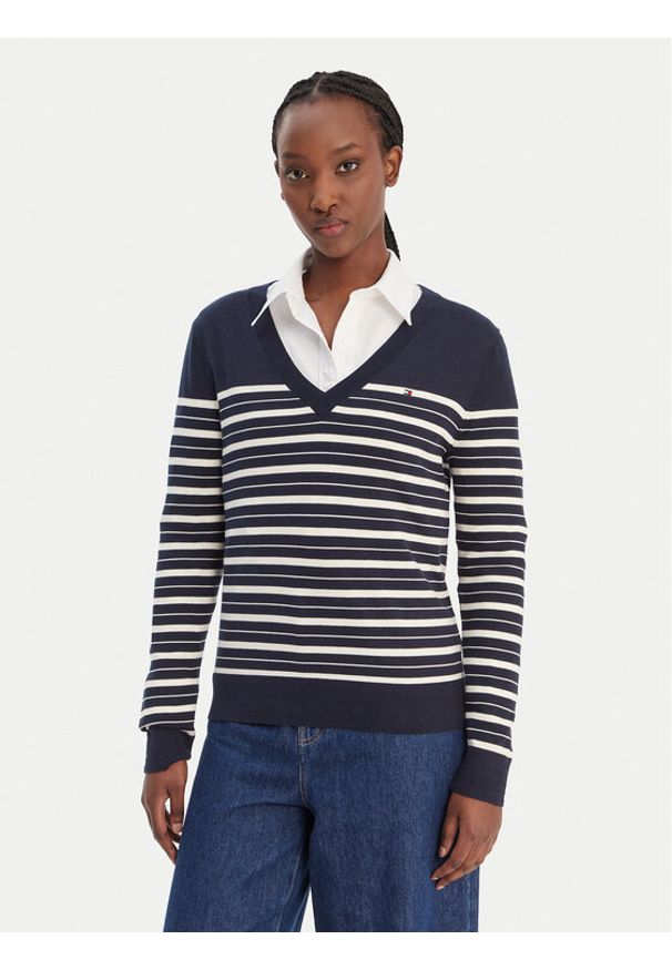 TOMMY HILFIGER - Tommy Hilfiger Sweter WW0WW40098 Granatowy Regular Fit. Kolor: niebieski. Materiał: syntetyk