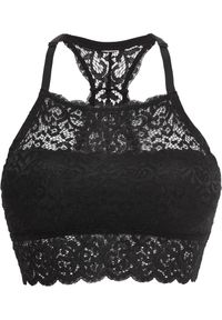 bonprix - Biustonosz bustier z rozciągliwej koronki. Kolor: czarny. Materiał: koronka. Wzór: koronka #1