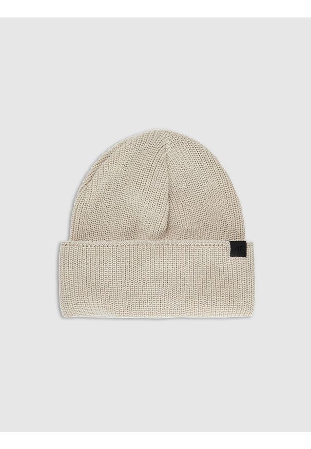 4f - 4F Czapka beanie z wełną merino uniseks - beżowa Uniwersalny. Kolor: beżowy. Materiał: wełna. Sezon: zima. Styl: casual, klasyczny