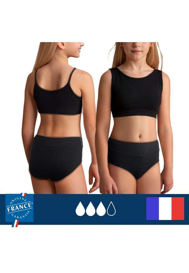 PLIM UNDERWEAR - Dół menstruacyjnego stroju kąpielowego nastolatki wysoki stan duża chłonność. Stan: podwyższony. Kolor: czarny