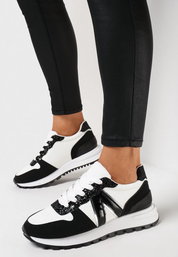 Born2be - Czarne Sneakersy na Grubej Podeszwie z Brokatem Sorbetta. Okazja: na co dzień. Kolor: czarny