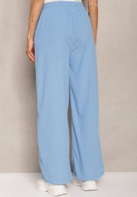 Renee - Niebieskie Szerokie Spodnie o Prążkowanym Kroju z Gumką w Pasie Jovulla. Kolor: niebieski. Materiał: prążkowany #4