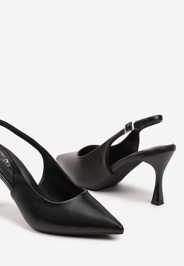 Born2be - Czarne Eleganckie Sandały na Obcasie z Noskiem w Szpic i Odkrytą Piętą Aforna. Okazja: na co dzień, na imprezę. Nosek buta: szpiczasty. Zapięcie: pasek. Kolor: czarny. Materiał: jeans. Sezon: lato. Obcas: na obcasie. Styl: elegancki. Wysokość obcasa: średni