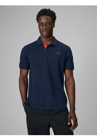4f - 4F Koszulka polo regular męska - granatowa S. Okazja: na co dzień, do pracy, na spacer. Typ kołnierza: polo. Kolor: niebieski. Materiał: dzianina, materiał, bawełna. Styl: casual, klasyczny #1