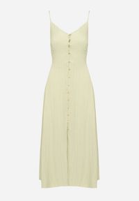 Born2be - Zielona Sukienka na Cienkich Regulowanych Ramiączkach Zapinana na Guziki Palfea. Kolor: zielony. Długość rękawa: na ramiączkach. Wzór: aplikacja. Styl: elegancki #7