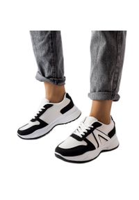 Inna Biało-czarne sportowe sneakersy Tornano białe. Nosek buta: okrągły. Kolor: biały. Materiał: guma